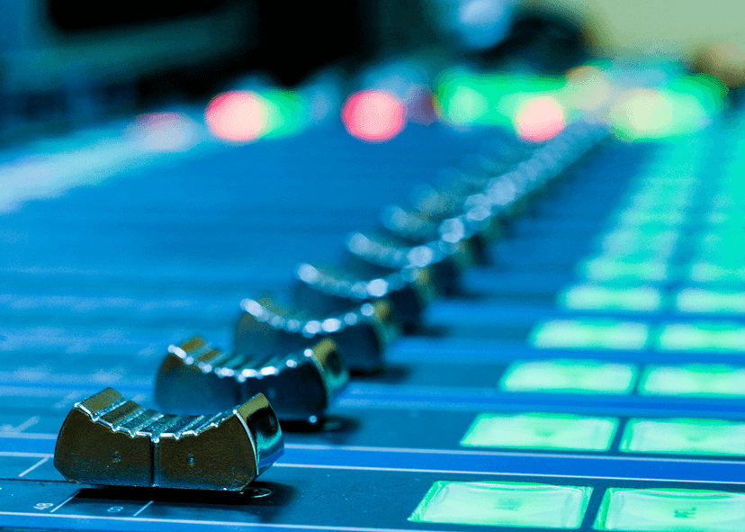close-up of audio soundboard