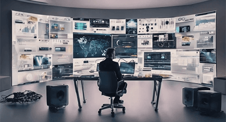 man looking at many different dashboards