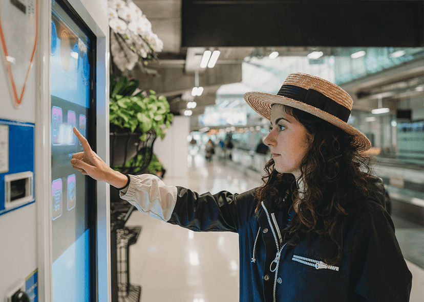 Woman looking at digital sign in airport