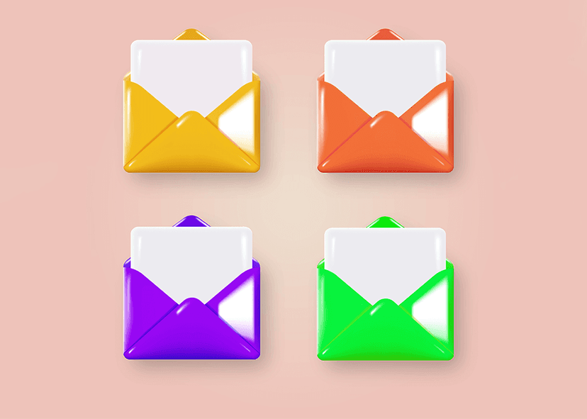 Colored envelopes on pink background